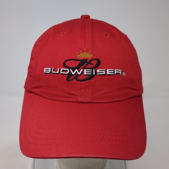 Budweiser Slideback Hat Red One Size Adjustable Embroidered Vent Holes - Picture 2 of 10